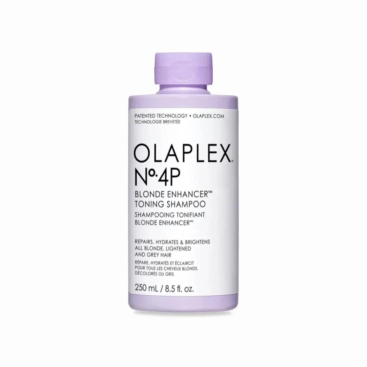Olaplex Nº.4P Blonde Enhancer Toning Shampoo 250ml bottle for vibrant blonde hair and brassy tone neutralization.