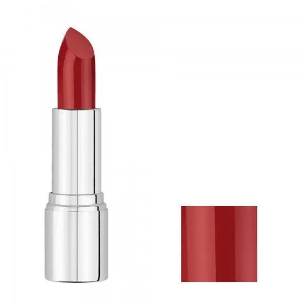 Malu Wilz Nourishing Lipstick in vibrant red shade, showcasing the bullet and swatch for lush lip color.