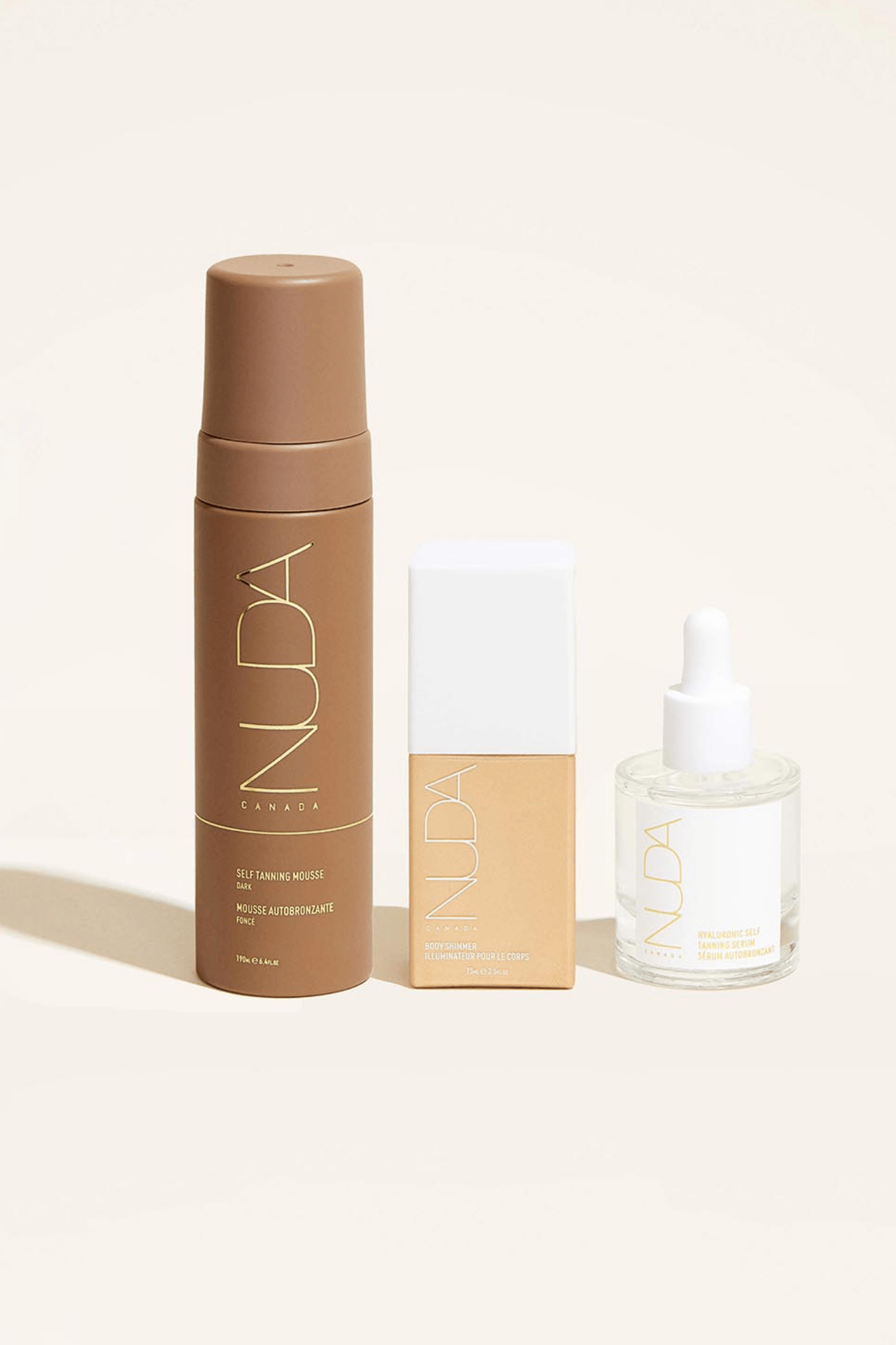 Ultimate Glow Trio featuring Self Tanning Mousse, facial tanner, and bronzing drops for customizable glow.