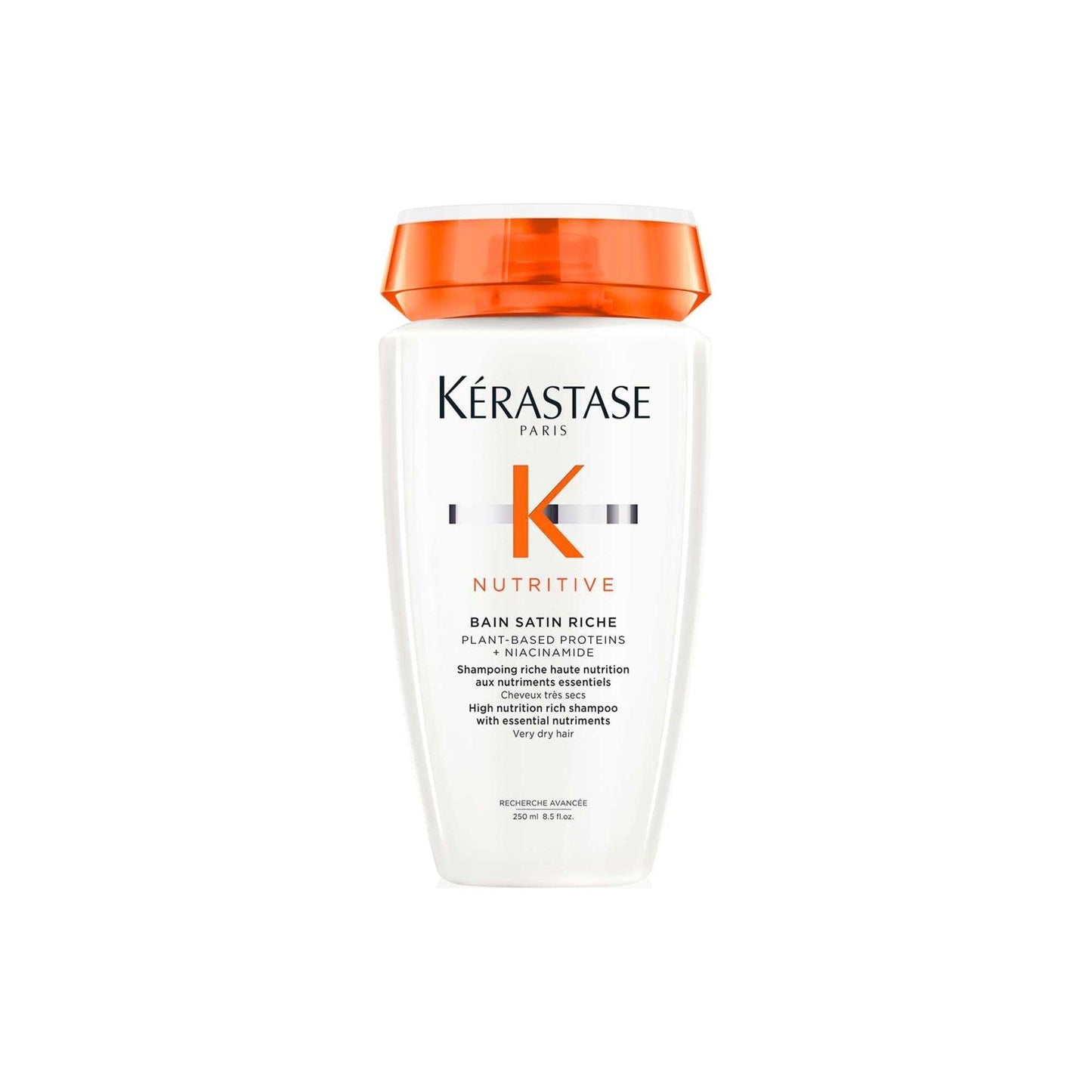 Kérastase Nutritive Bain Satin Riche Shampoo bottle for very dry hair, enriched with essential nutrients for hydration.