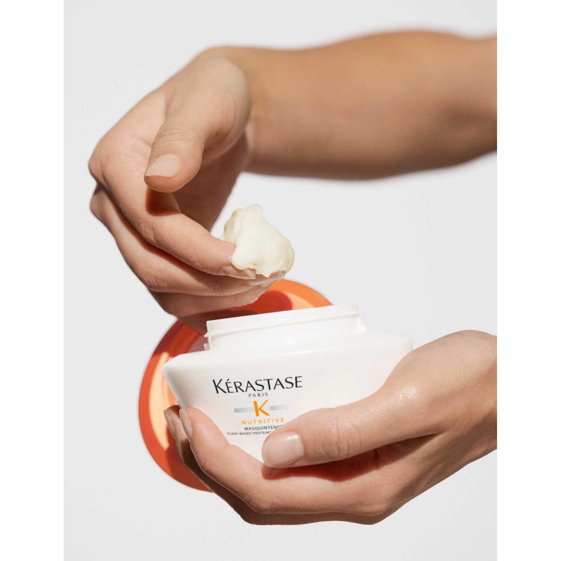 Kérastase Nutritive Masquintense hair mask being applied to nourish very dry fine hair.