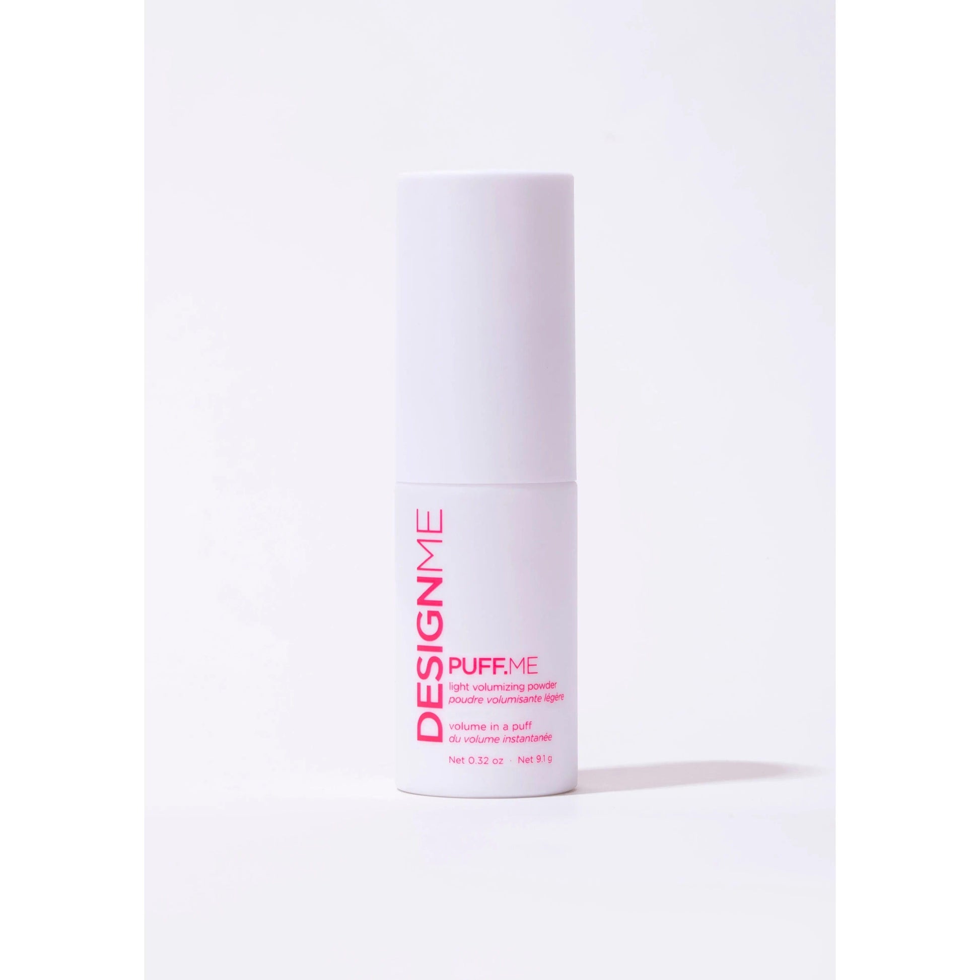 DESIGNME Puff.Me volumizing powder spray for hair styling, 9.1g bottle.