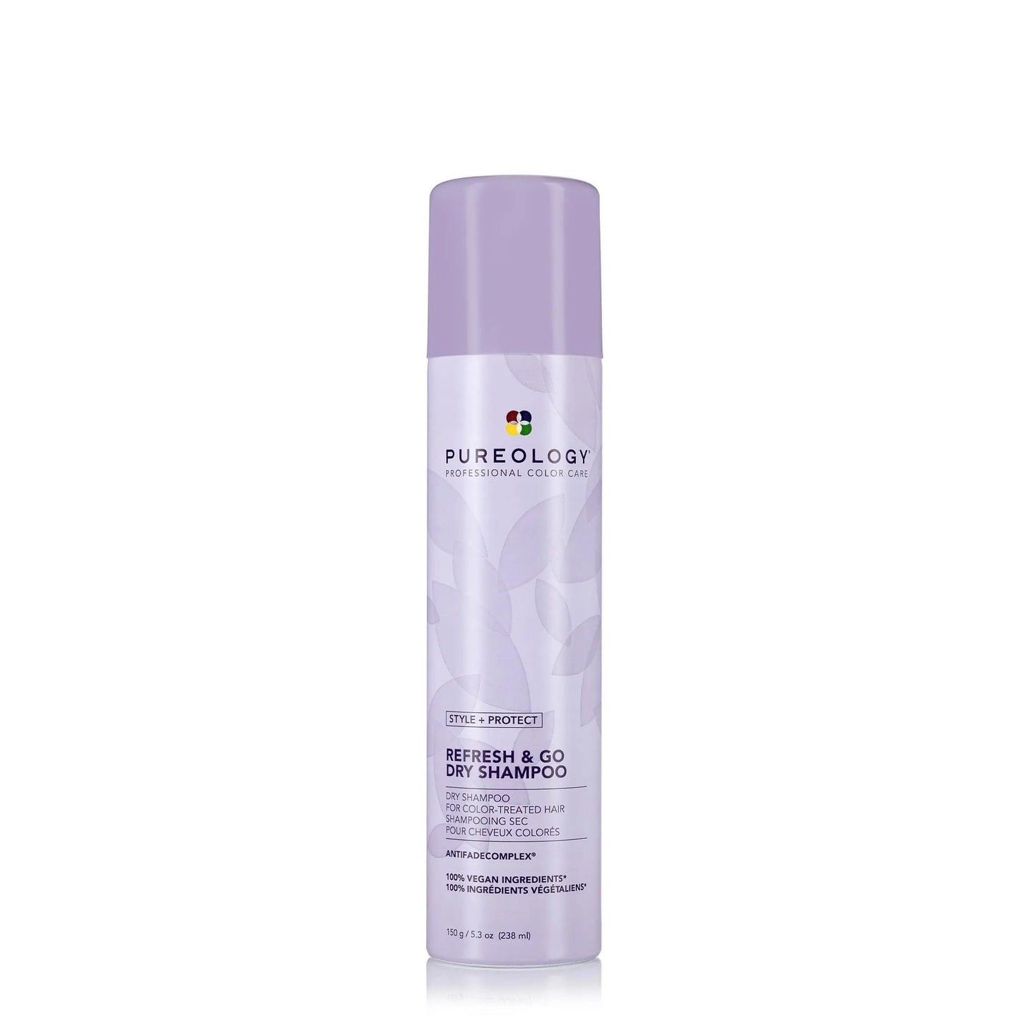 Pureology Style + Protect Refresh & Go Dry Shampoo in a spray can, ideal for quick hair refresh and color protection.