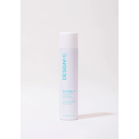Design.Me Quickie.Me dry shampoo spray in white bottle with turquoise writing for all hair types, 189 g.