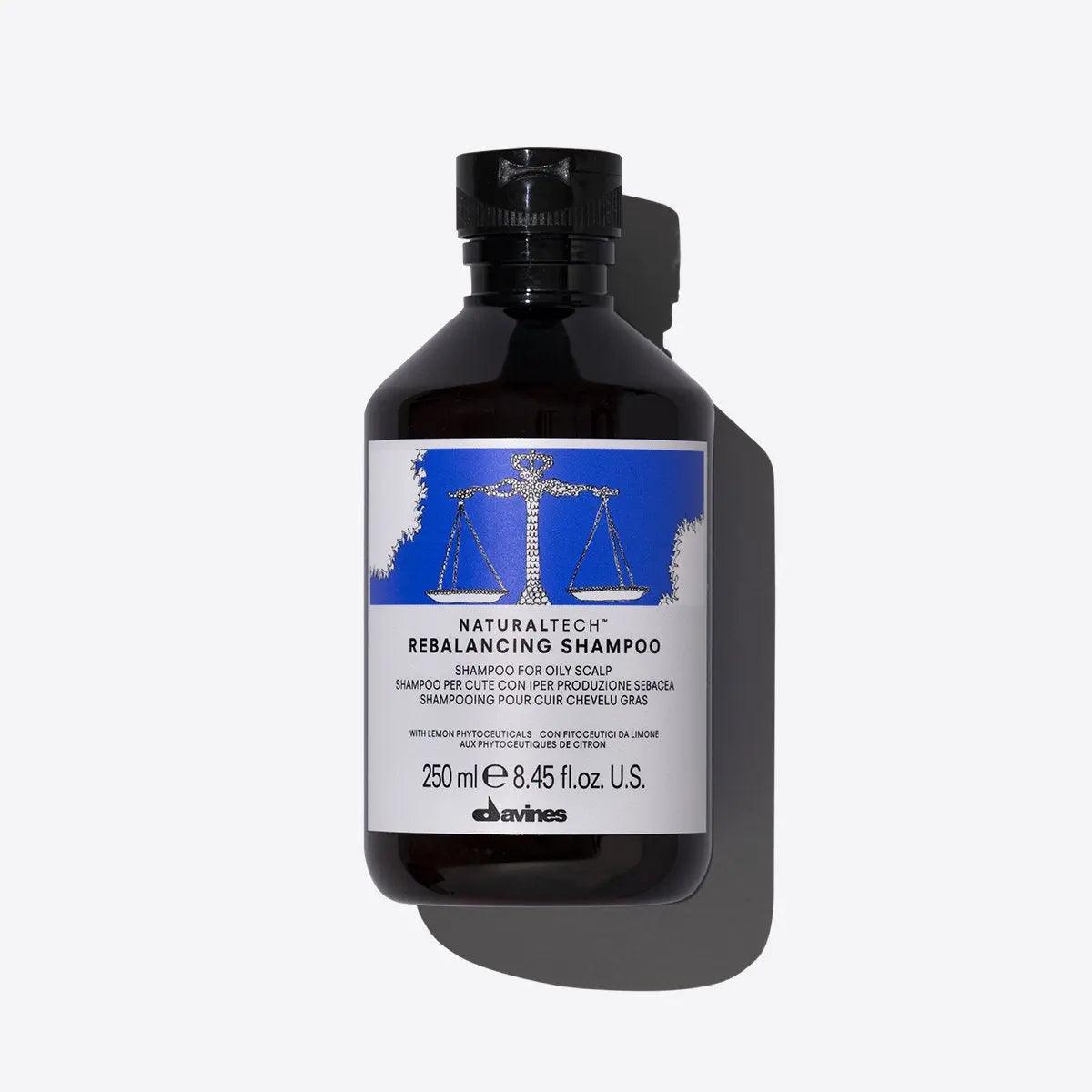 Naturaltech Rebalancing Shampoo by Davines, 250ml bottle designed for oily scalps and sebum control.