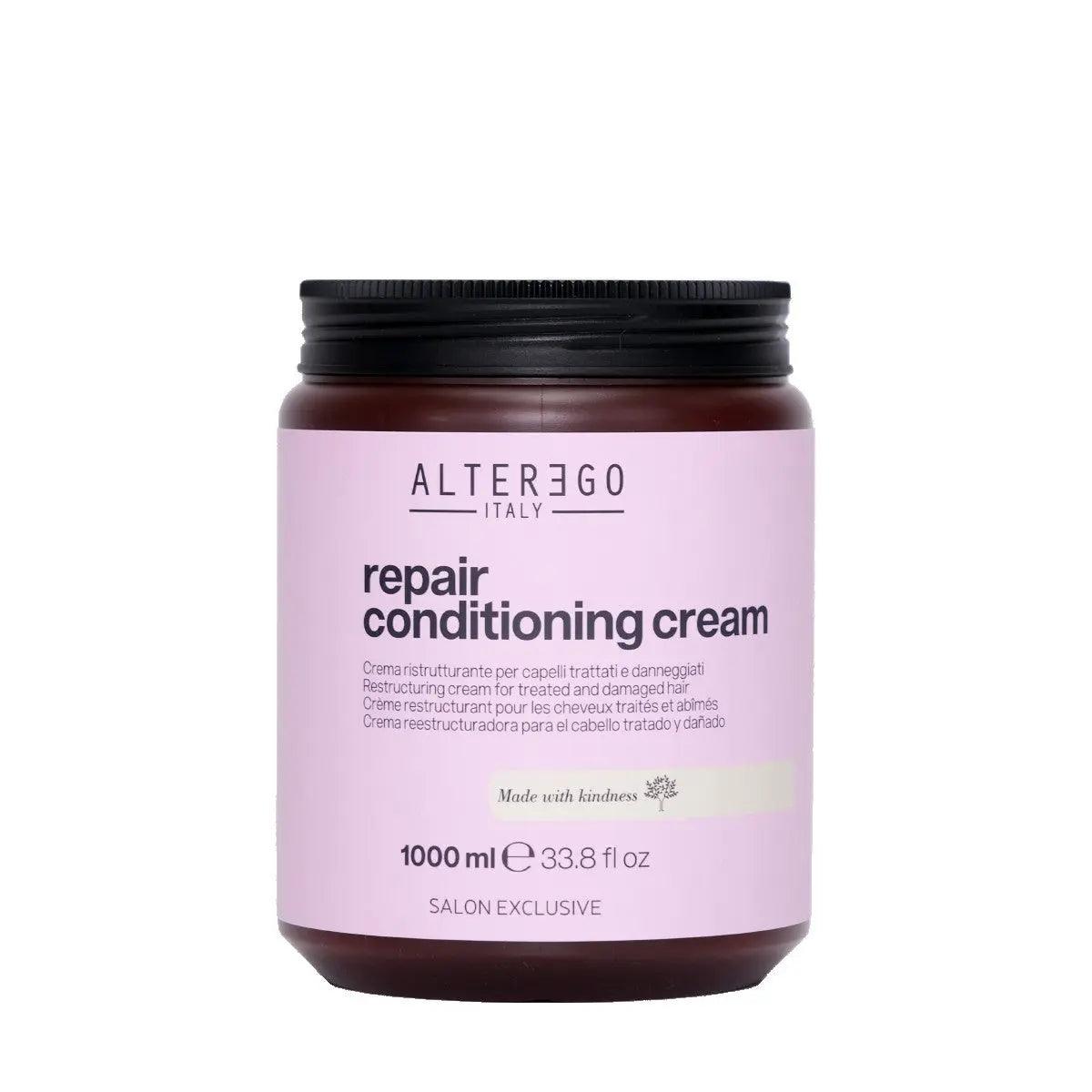 Repair Conditioning Cream by Alter Ego Italy in 1000ml jar, designed to nourish and strengthen damaged hair.