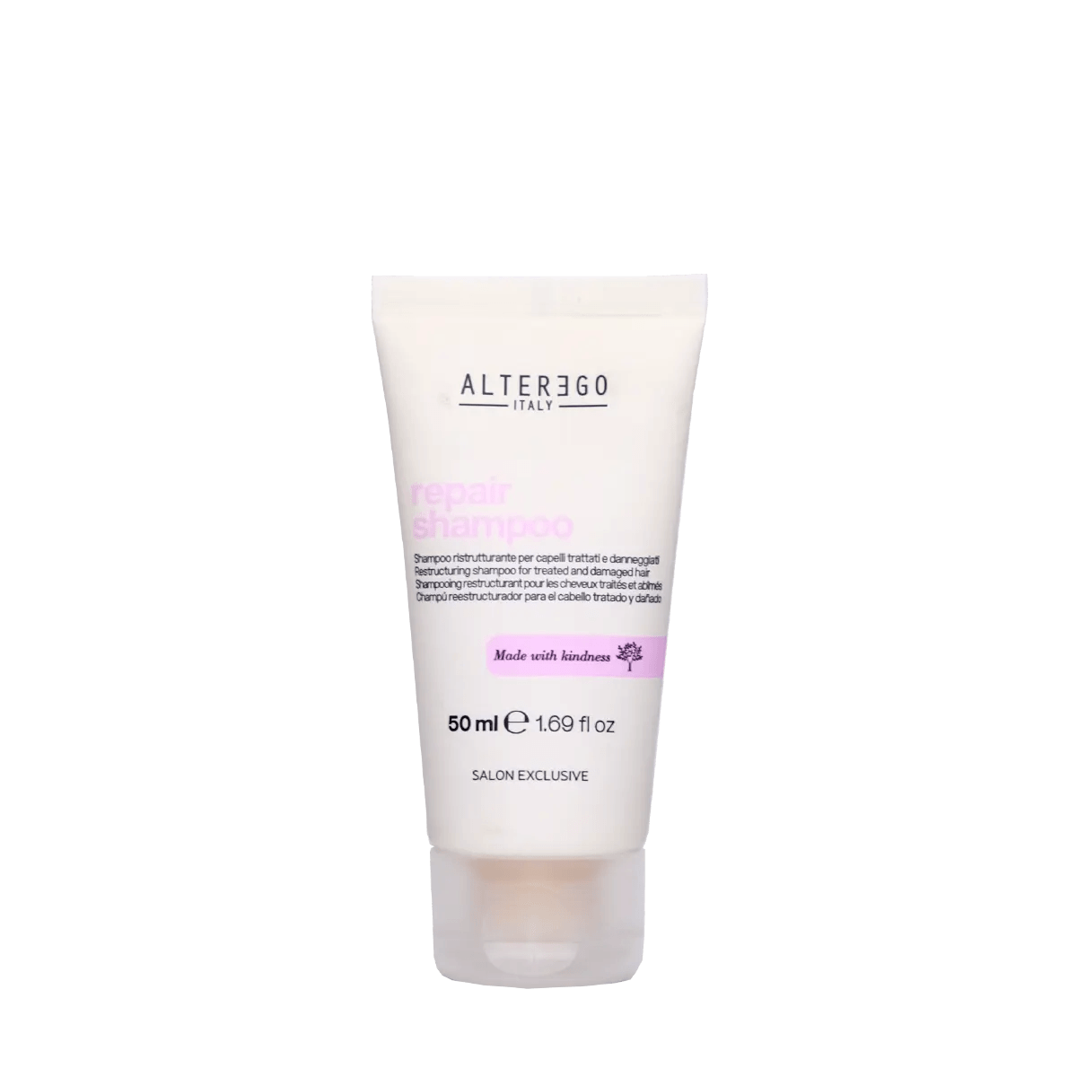 Repair Shampoo by Alter Ego Italy in a 50ml tube, sulfate-free formula for strong, healthy, and shiny hair.