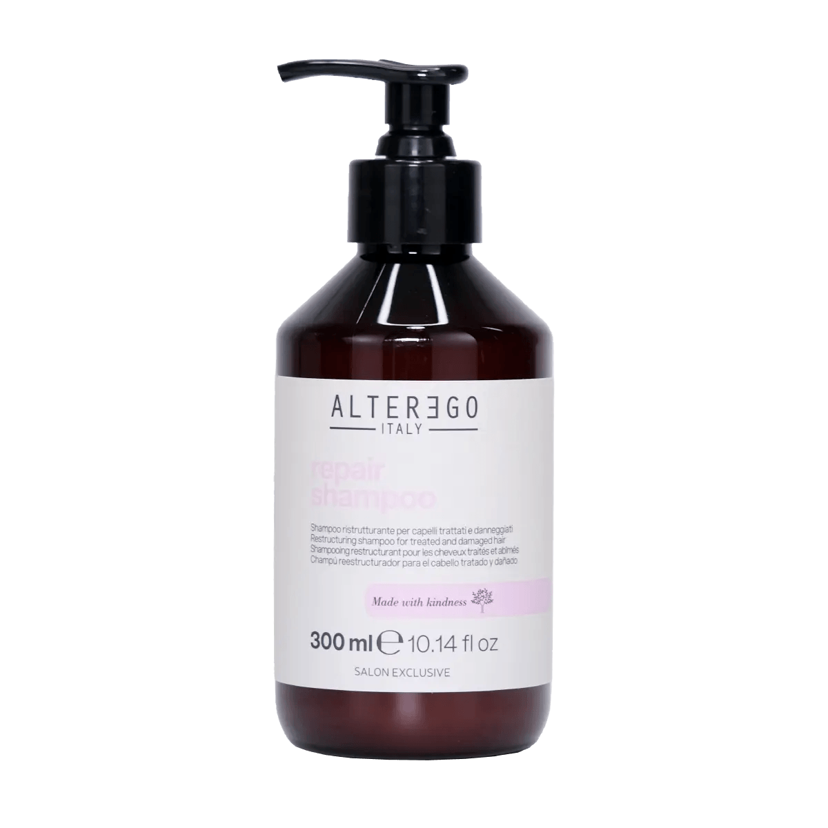 Repair shampoo bottle for strong, healthy hair, free from sulfates and parabens, 300 ml size.