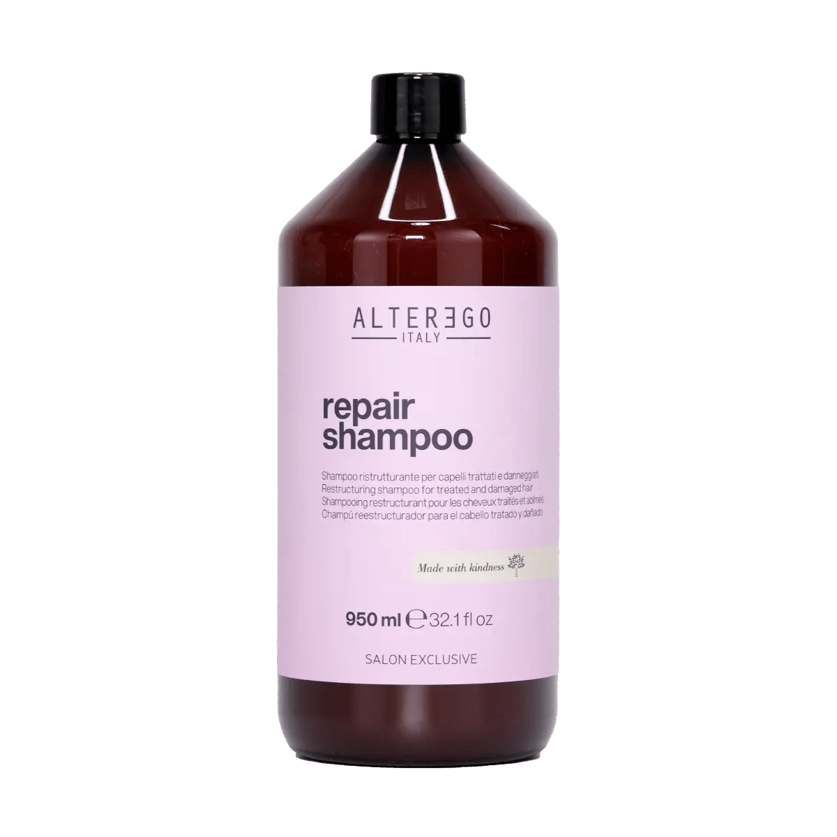Repair shampoo bottle from Alter Ego Italy, 950ml, designed to cleanse and strengthen damaged hair.