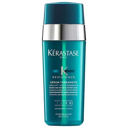 Kérastase Résistance Sérum Thérapiste hair serum bottle for repairing damaged hair, suitable for all hair types and textures.