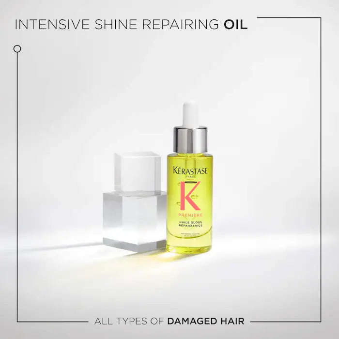 Intensive shine repairing oil for all types of damaged hair by Kérastase, promoting shine and reducing split ends.