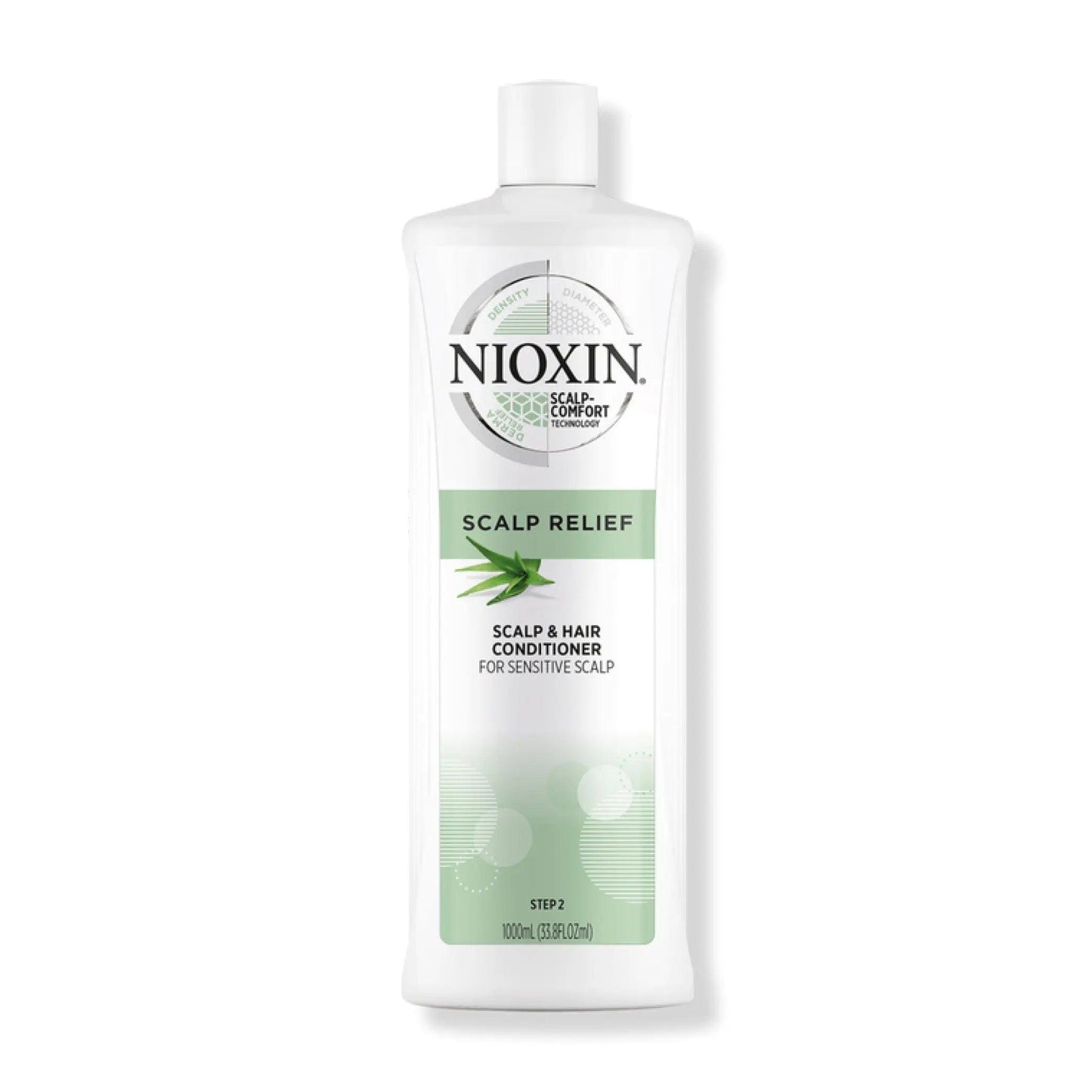 Nioxin Scalp Relief Conditioner bottle, nourishing formula with aloe vera for sensitive scalp care.