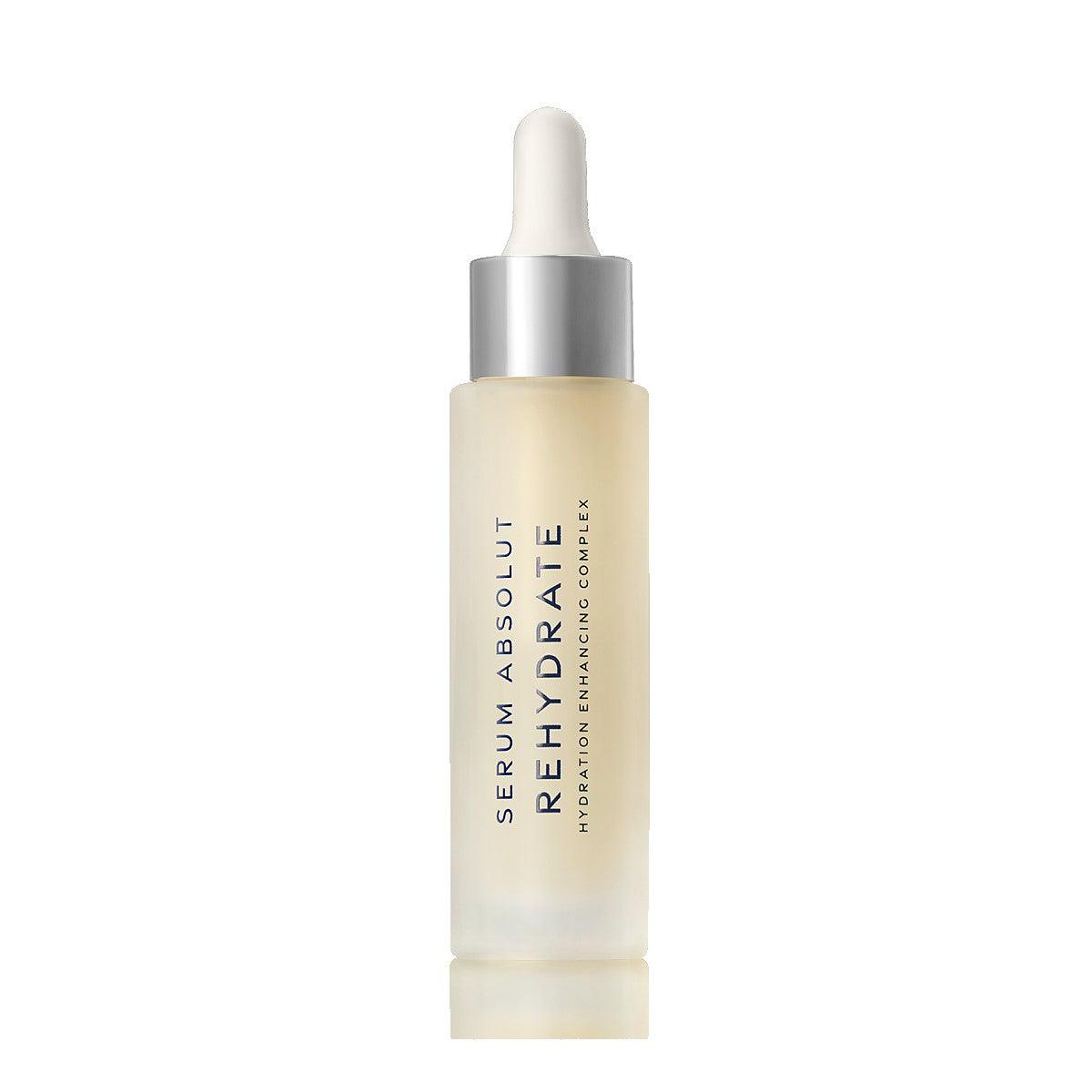 Hydrating serum bottle with dropper for skin hydration and rejuvenation.