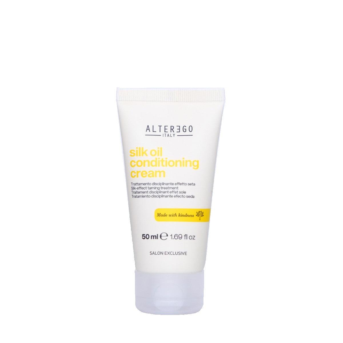 Silk Oil Conditioning Cream tube by Alter 360, 50 ml, for nourishing and smoothing frizzy hair.