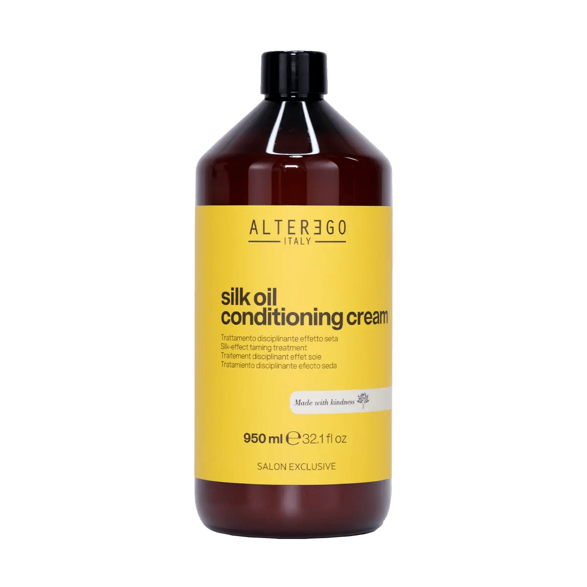 Silk Oil Conditioning Cream bottle by Alter Ego, nourishes and smooths unruly hair, 950ml salon exclusive.