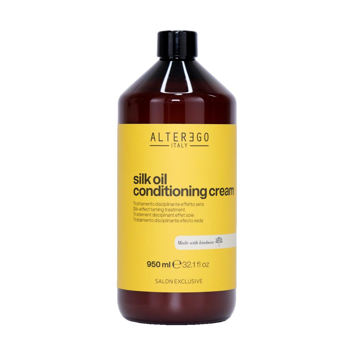 Silk Oil Conditioning Cream by Alter Ego, 950ml bottle for nourishing frizzy hair, sulfate and paraben-free formula.