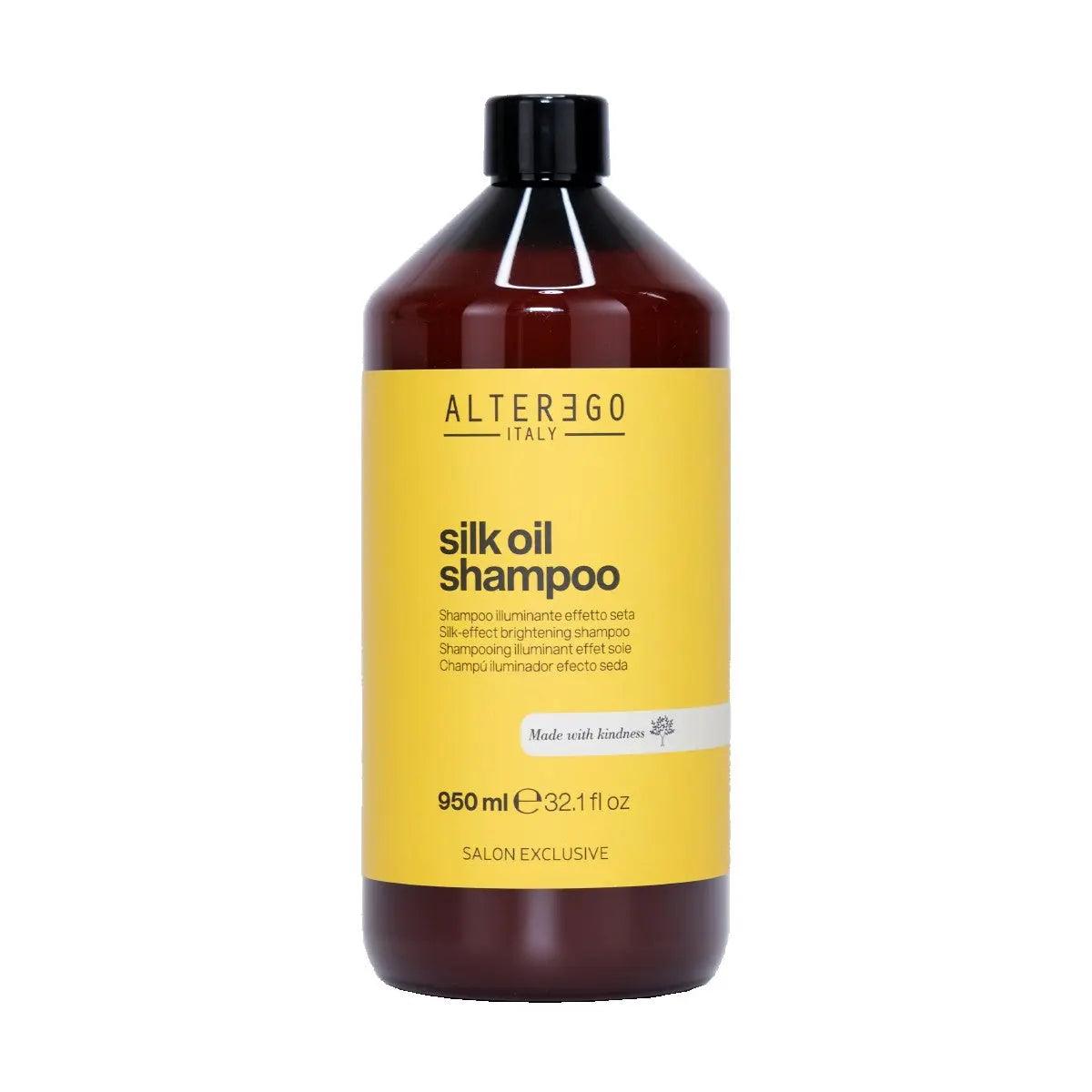 Silk Oil Shampoo bottle for unruly, frizzy hair with argan and coconut oil, free from sulphates and parabens. 950 ml.
