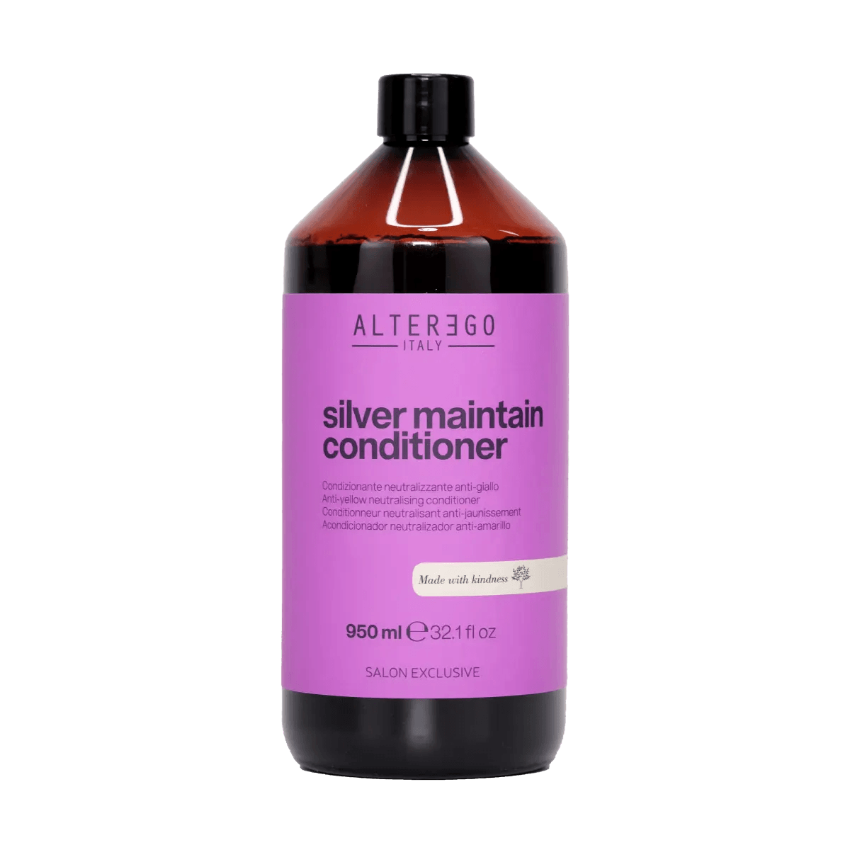 Silver Maintain Conditioner by Alterego Italy, 950 ml bottle, neutralizes yellow tones, hydrates, and adds shine. Salon exclusive product.