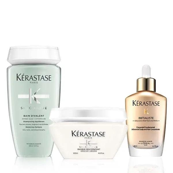 Kérastase hair care trio - Bain Divalent shampoo, Masque Réhydratation hair masque, and Initialiste hair serum