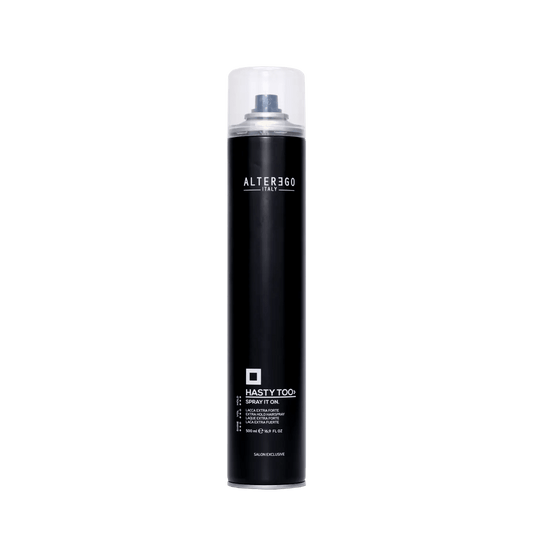 Extra hold hairspray in a sleek black can, ideal for enhancing curls and adding volume to fine hair.