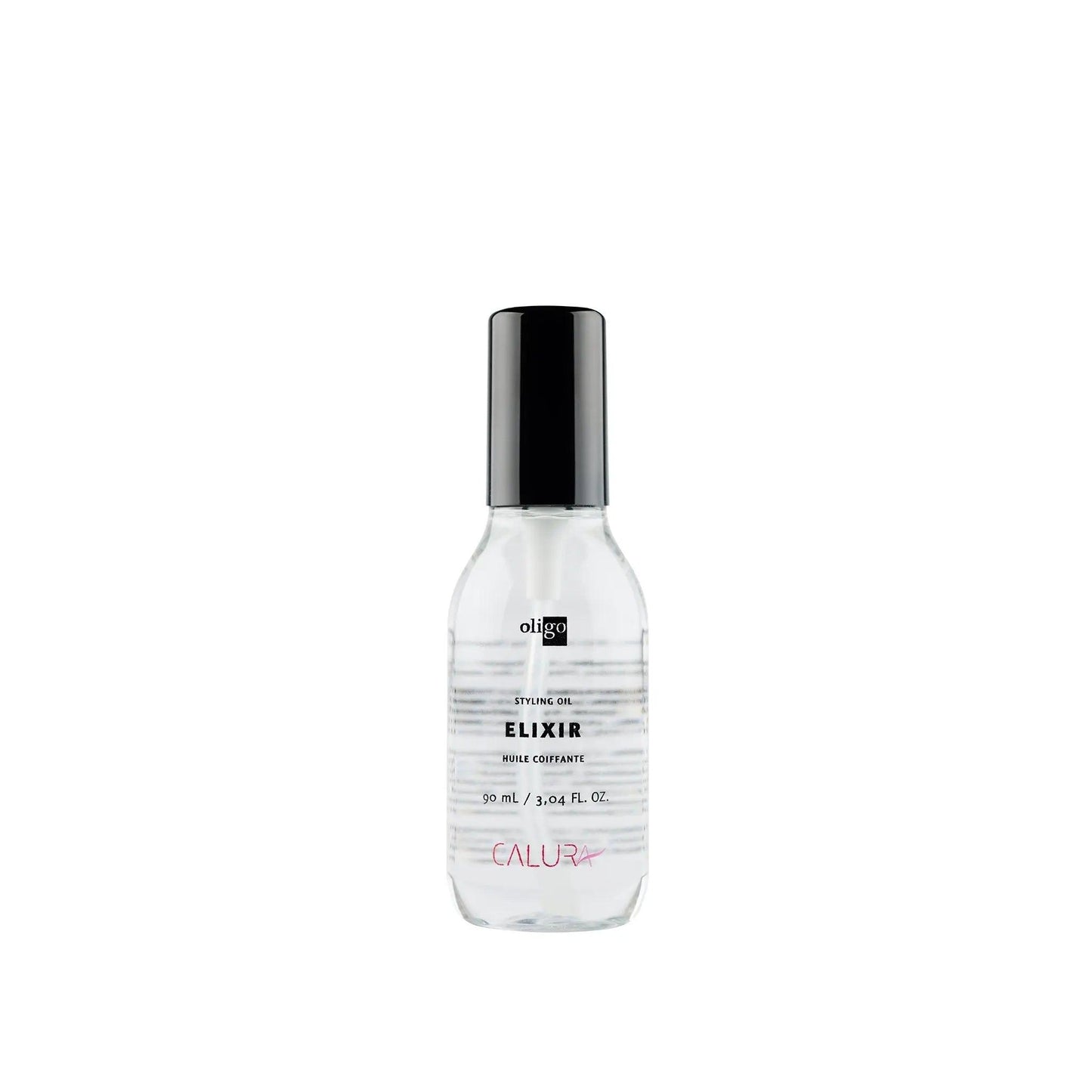 Styling Oil Elixir bottle with sleek design, perfect for controlling frizz and enhancing shine in hair care.