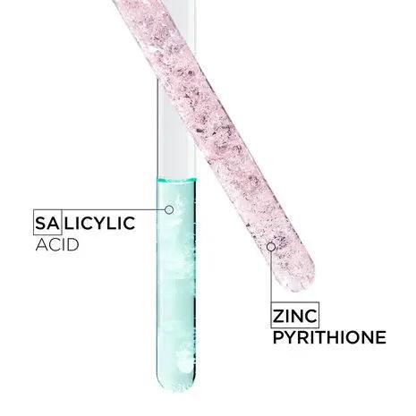 Test tubes containing Salicylic Acid and Zinc Pyrithione for scalp care and soothing effects.
