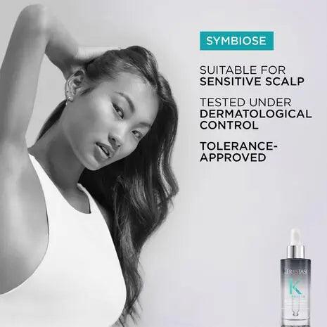 Symbiose Sérum Nuit Intensif for sensitive scalp, dermatologically tested, and tolerance-approved for revitalizing hair.