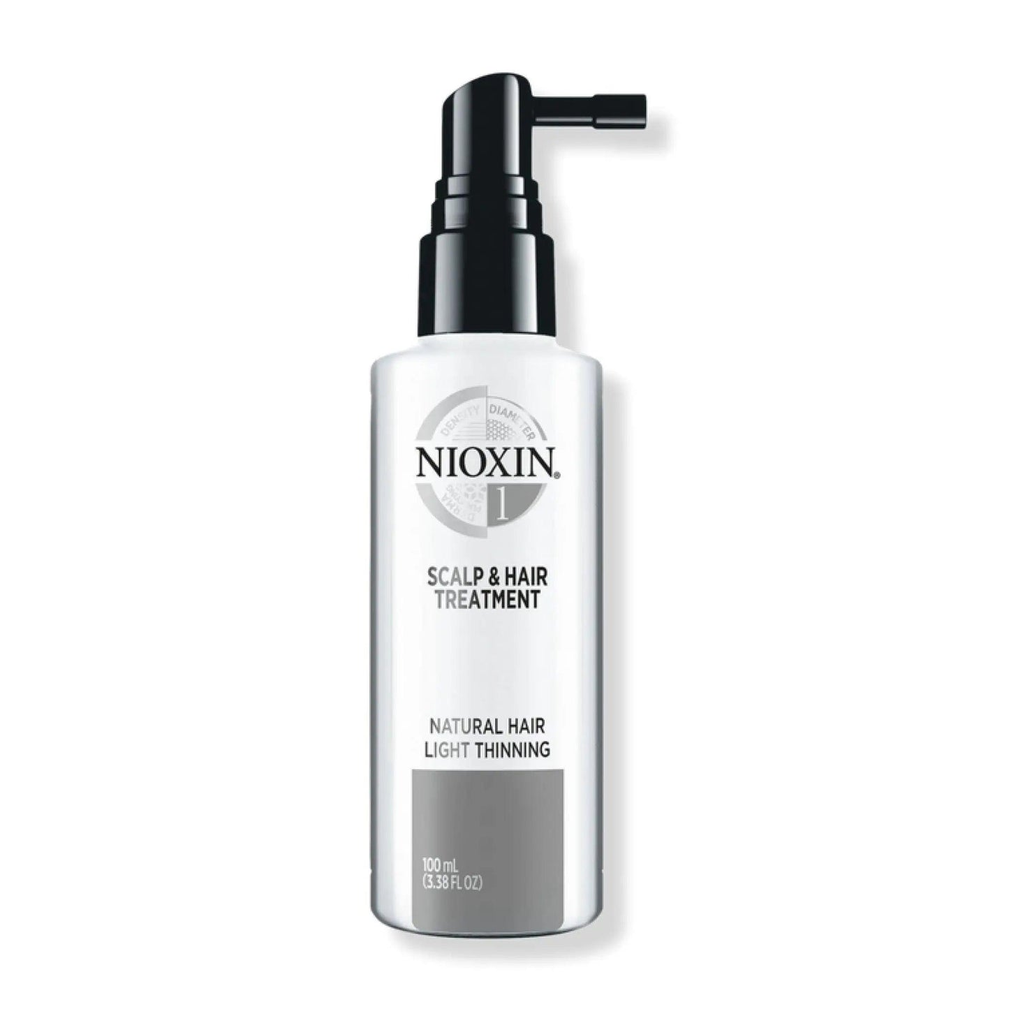 Nioxin System 1 scalp and hair treatment for fine hair with light thinning, 100 ml volumizing leave-in treatment.