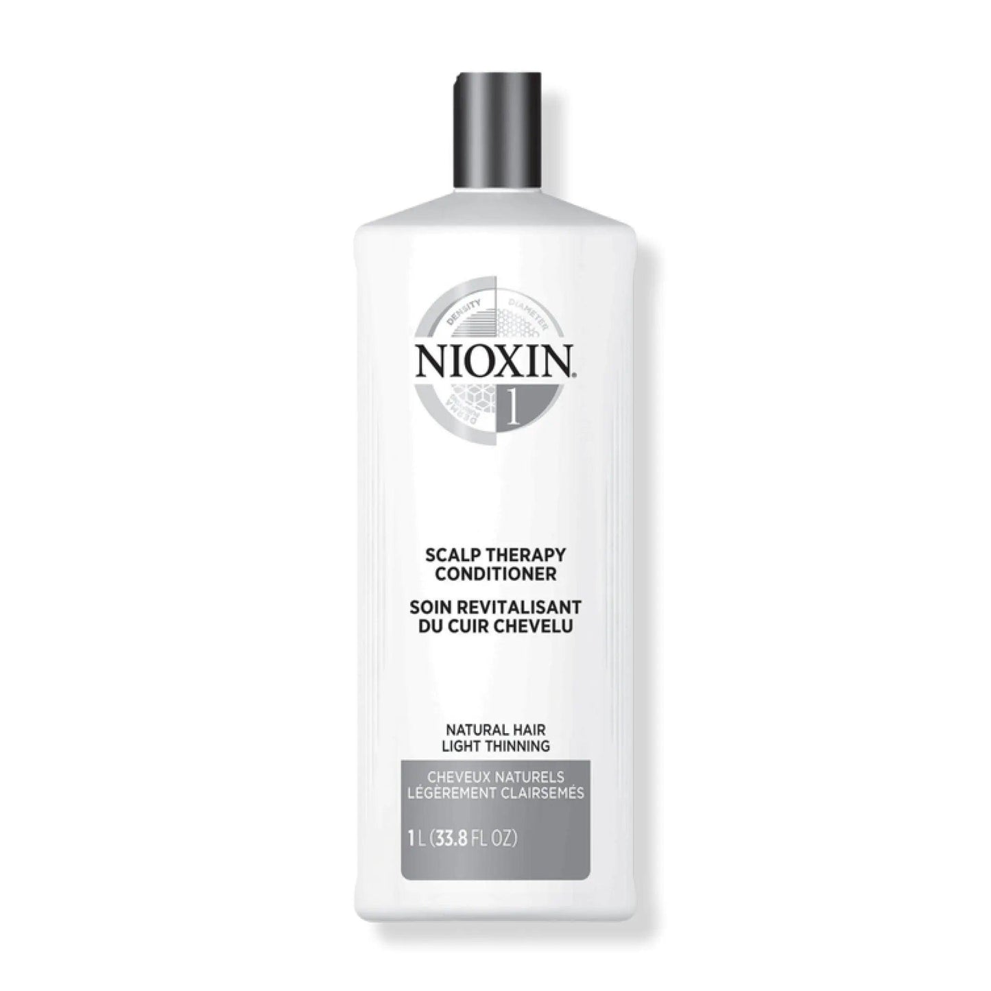 Nioxin System 1 Scalp Therapy Conditioner for fine, natural hair with light thinning, 1 liter bottle.