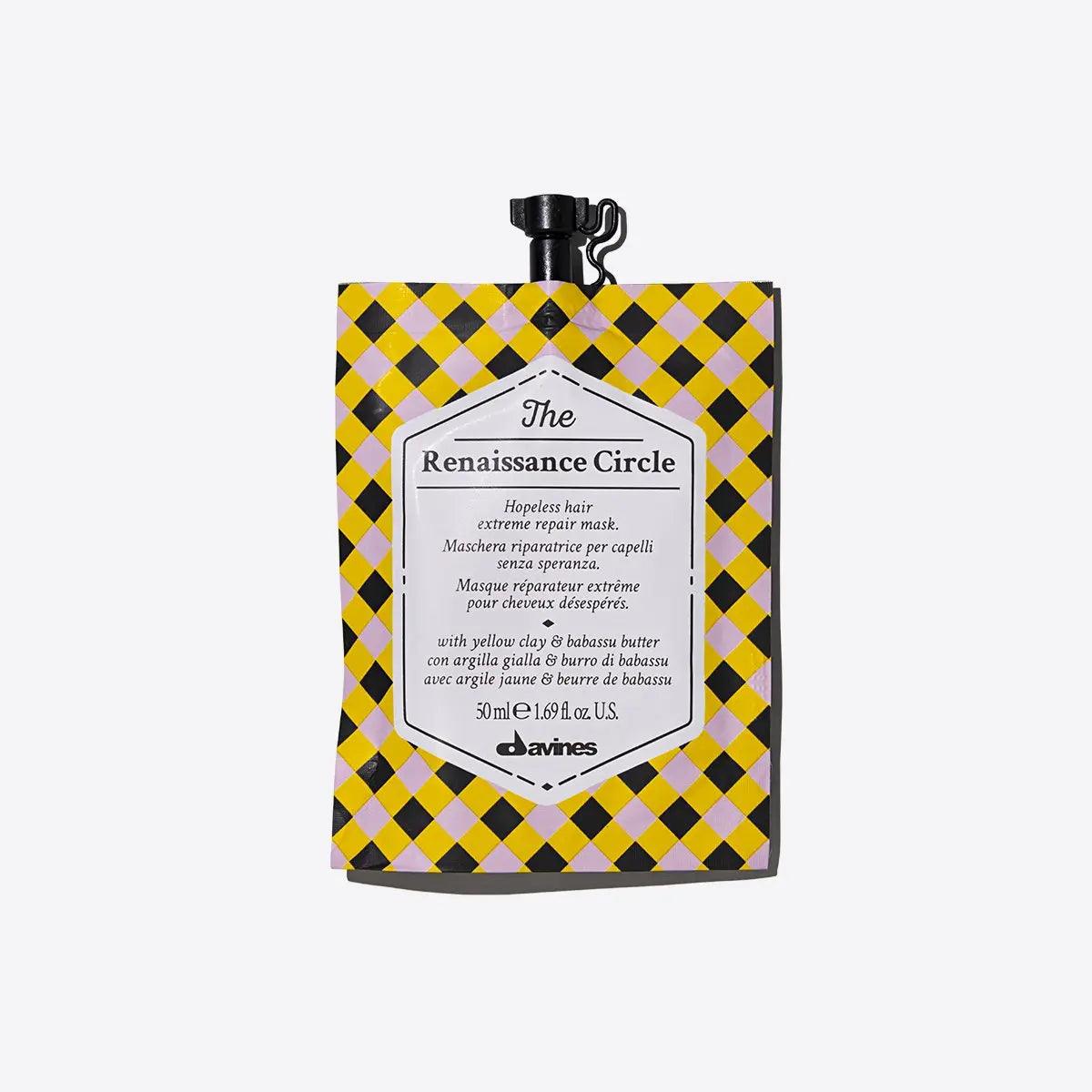 The Renaissance Circle repairing mask for damaged hair in stylish packaging, ideal for restoring shine and softness.