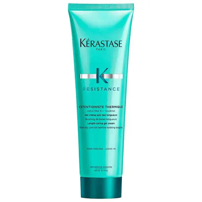 Kérastase Résistance Extentioniste Thermique blow-dry care, length caring gel cream, 150ml tube, green packaging.