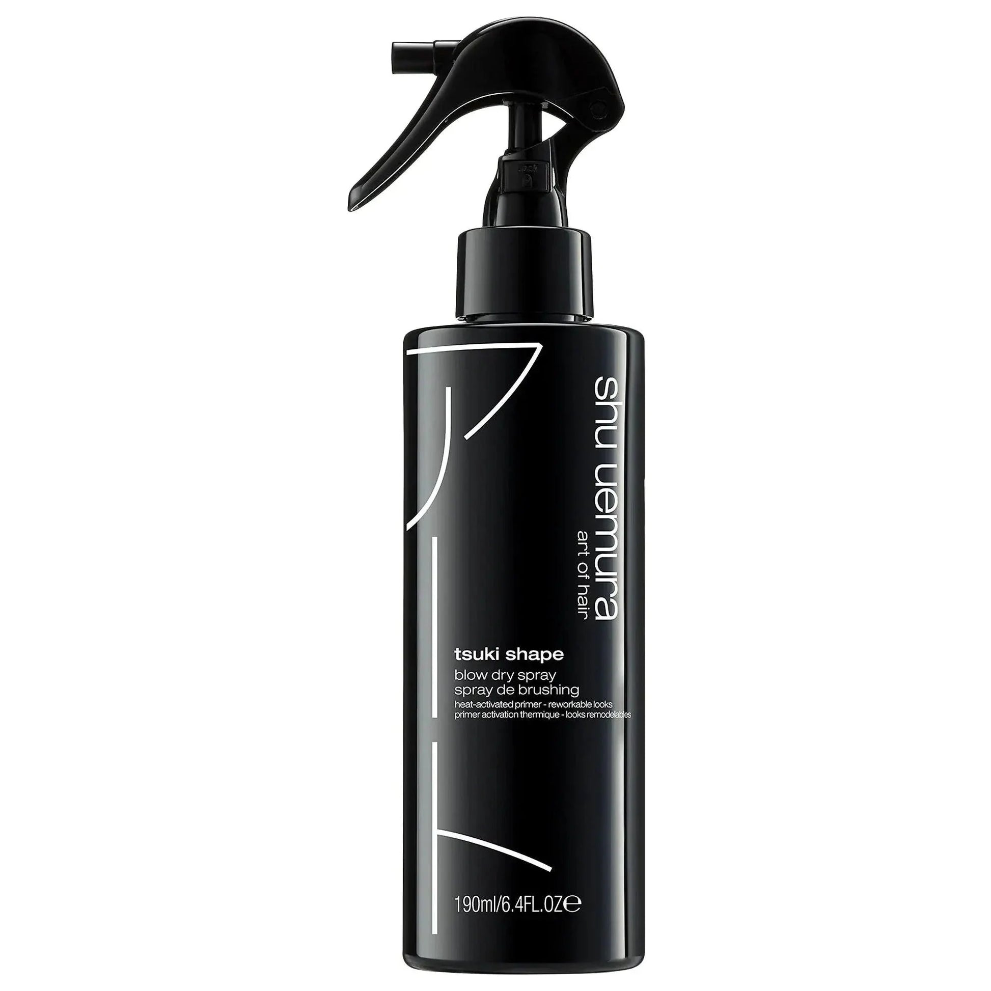 Tsuki Shape Heat-Activated Blow Dry Spray in a sleek black spray bottle for added volume and definition.