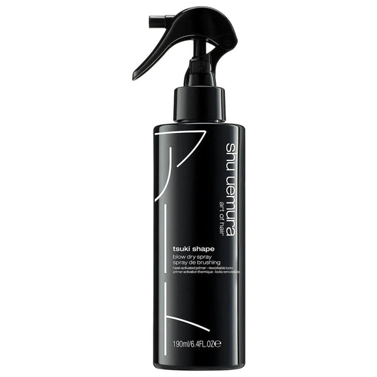 Tsuki Shape Heat-Activated Blow Dry Spray in a sleek black spray bottle for added volume and definition.