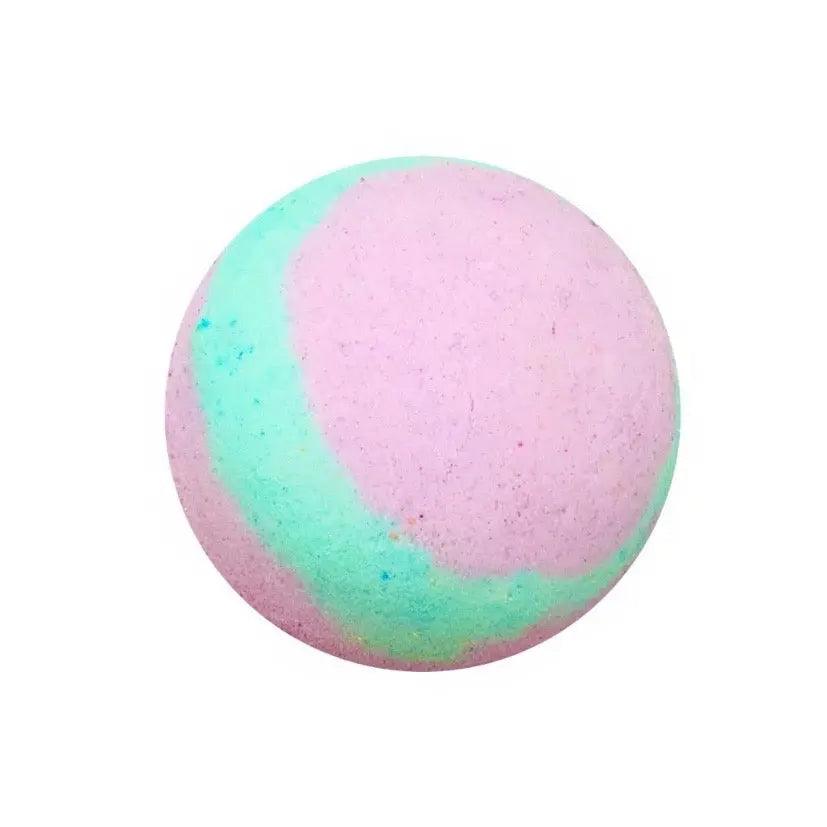 Under The Sea bath bomb in pink and blue hues, 7oz, infused with pineapple and coconut fragrance.