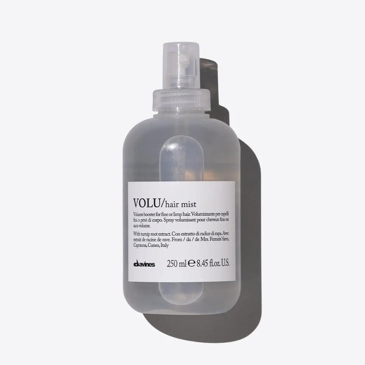 Volumizing hair mist bottle for fine hair, 250ml, hair care product on white background.