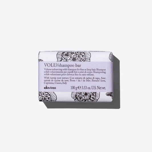 Davines VOLU shampoo bar for fine or limp hair with turnip root extract and natural ingredients. 100g, made in Italy.