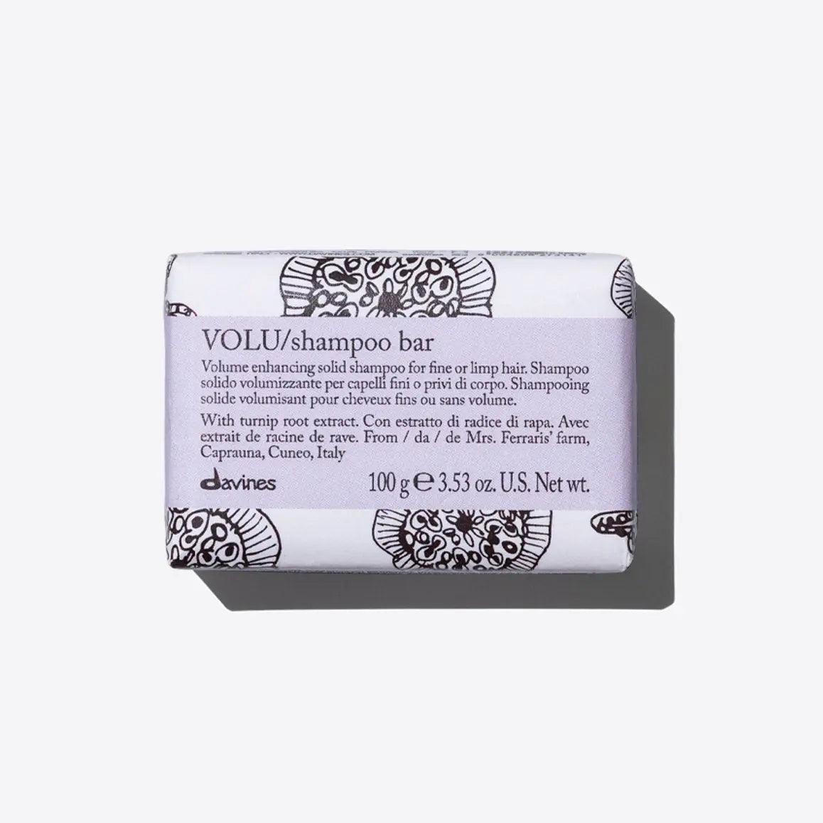 Volumizing shampoo bar for fine hair by Davines, 100g, solid shampoo with turnip root extract for added volume and body, eco-friendly packaging.