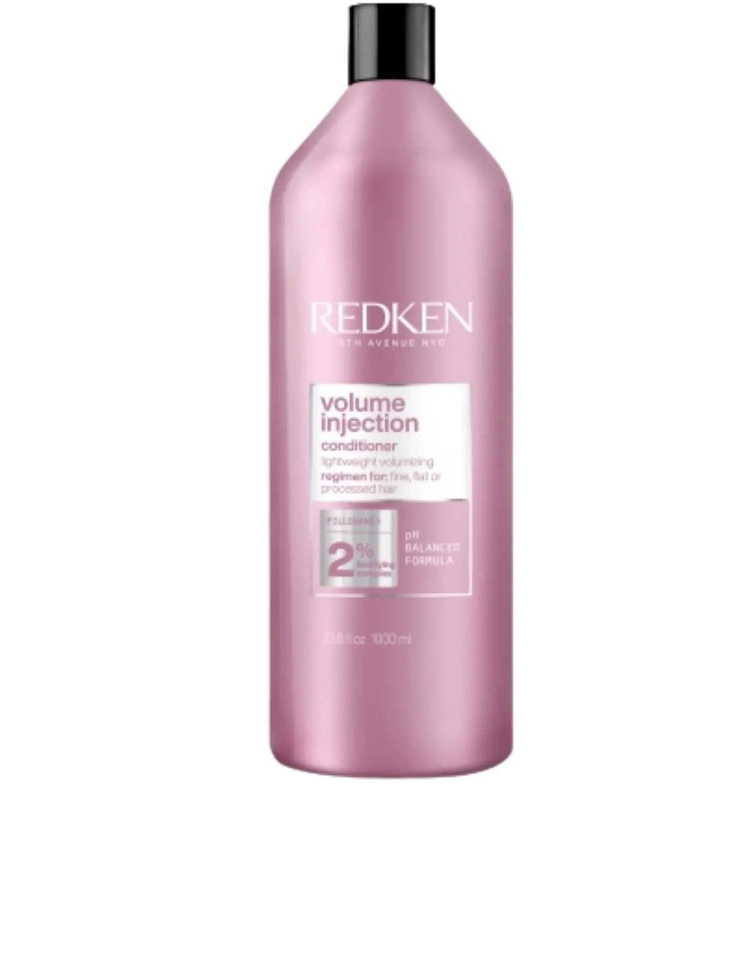 Redken Volume Injection Conditioner 1L for fine, flat hair, adding volume and thickness for a lush, full look.