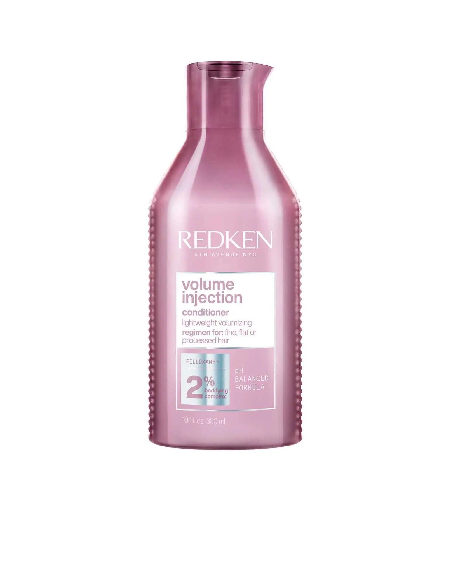 Redken Volume Injection Conditioner bottle designed to add volume and thickness to fine and flat hair.