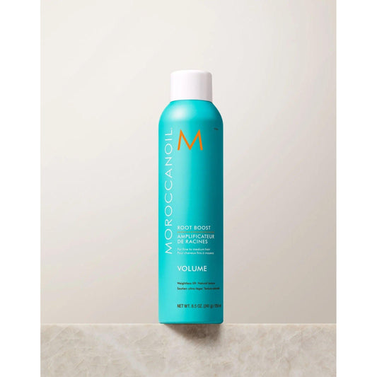 Moroccanoil Root Boost spray for root lift and volume, infused with argan oil for textured, body-full hair.