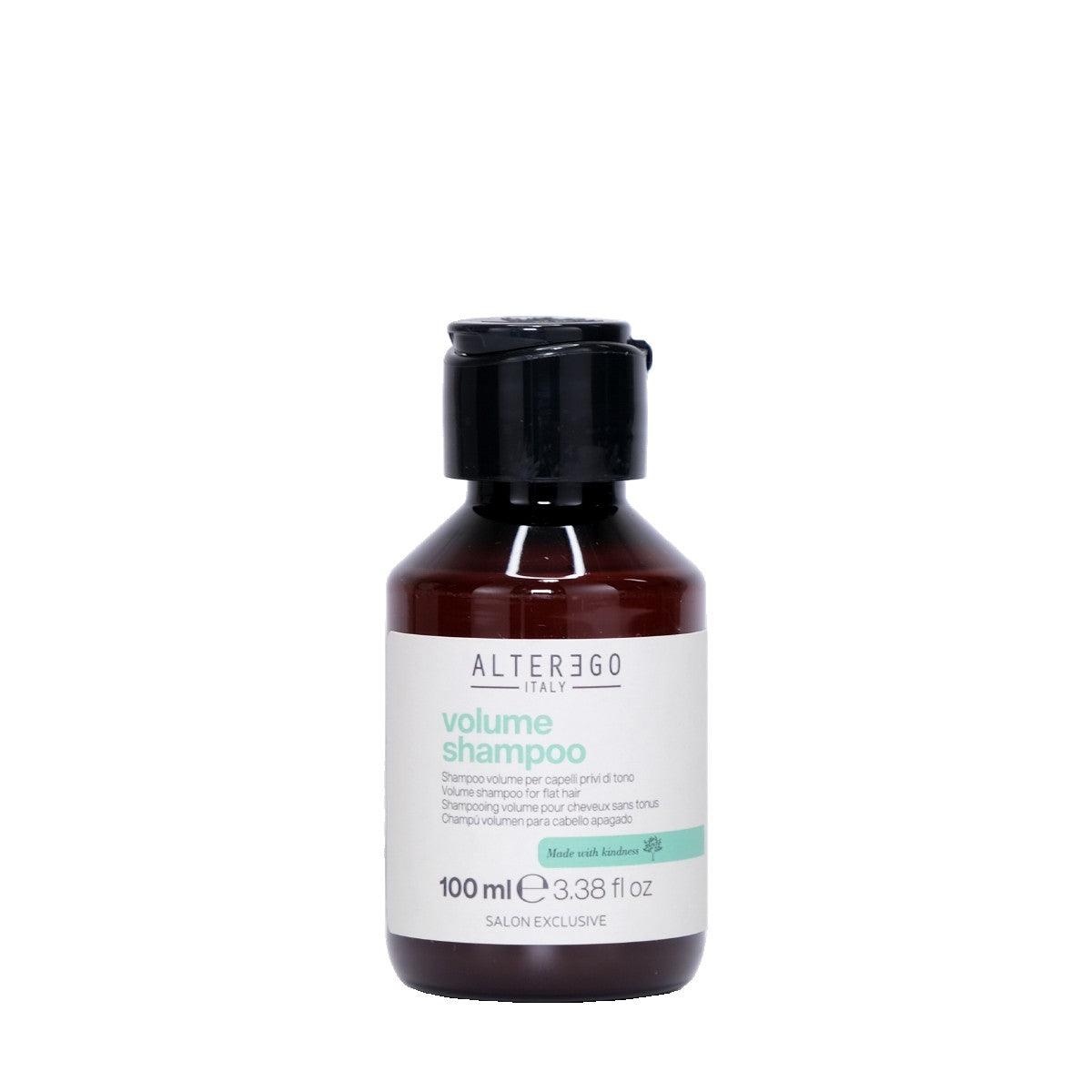 Alter Ego Volume Shampoo bottle, 100ml, for fine hair, enhances body and shine, sulfate and paraben-free.