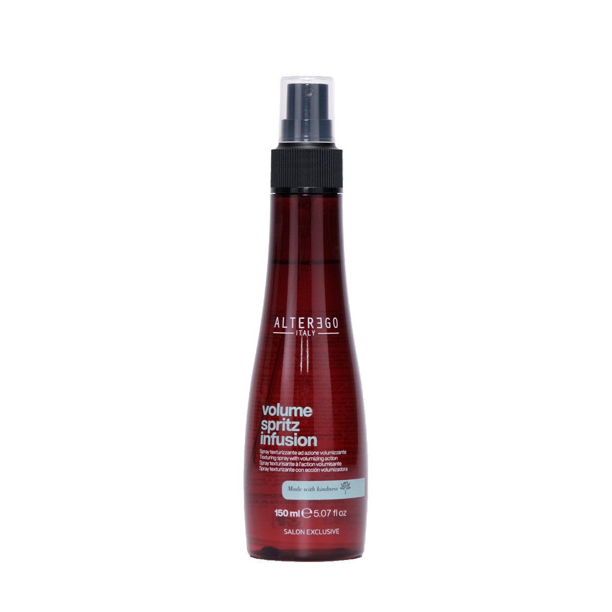 Volume Spritz Infusion hair tonic spray for added volume and body, free from sulfates, parabens, and silicones.