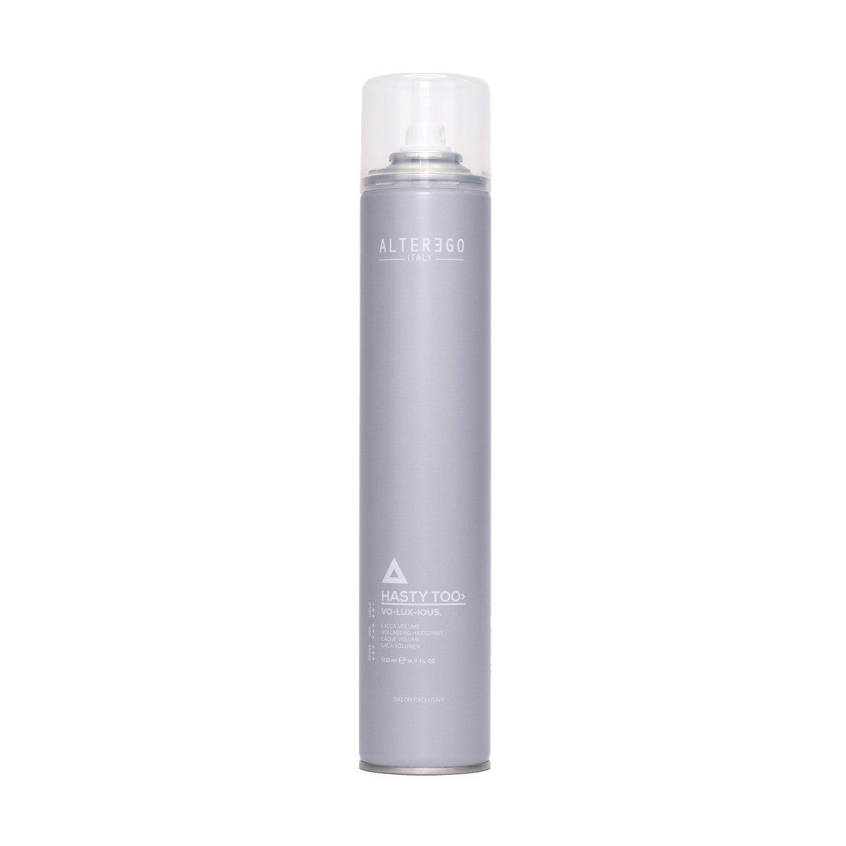 Alter Ego Hasty Too hairspray for strong hold and quick drying, perfect for achieving runway-worthy hairstyles.