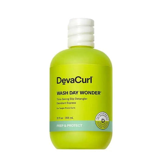 DevaCurl Wash Day Wonder Time-Saving Slip Detangler for tangle-prone curls, 12 fl oz bottle.
