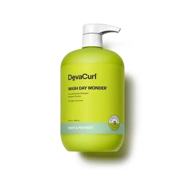 DevaCurl Wash Day Wonder Time-Saving Slip Detangler bottle for soft and manageable curls, ideal for detangling.