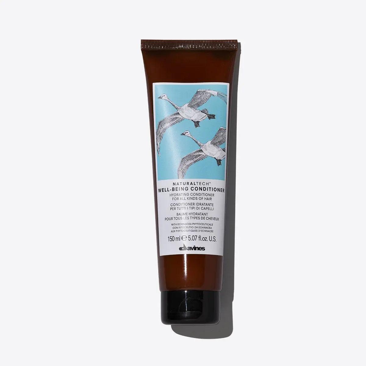 Wellbeing Conditioner tube with crane design, moisturizing formula for soft, silky hair suitable for all hair types.