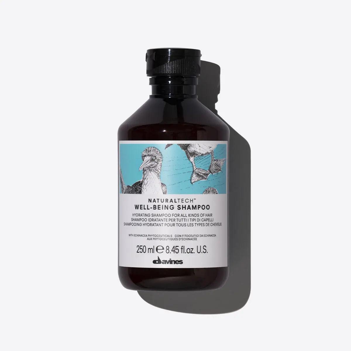 Moisturizing Wellbeing Shampoo bottle with protective ingredients for all hair types, 250ml by Davines.