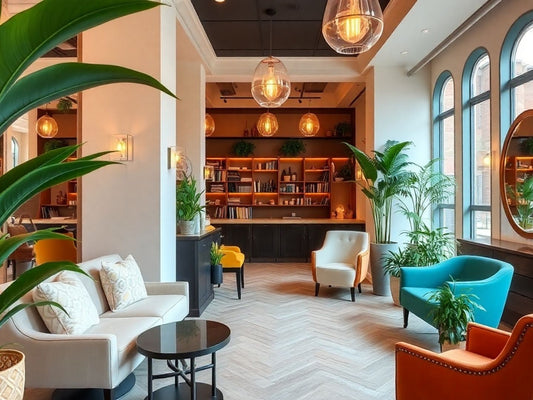 Interior of Salon Deauville with elegant decor and plants.