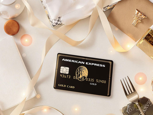 American Express Gold Card on a luxurious surface with rewards.