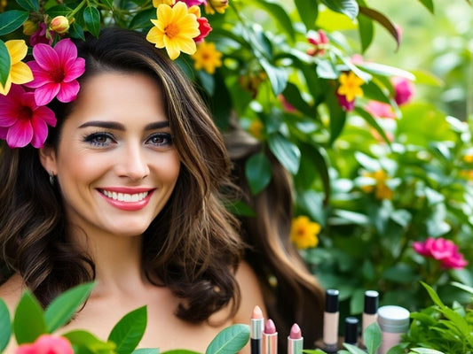 Claudia Iacono in Montreal surrounded by beauty products.